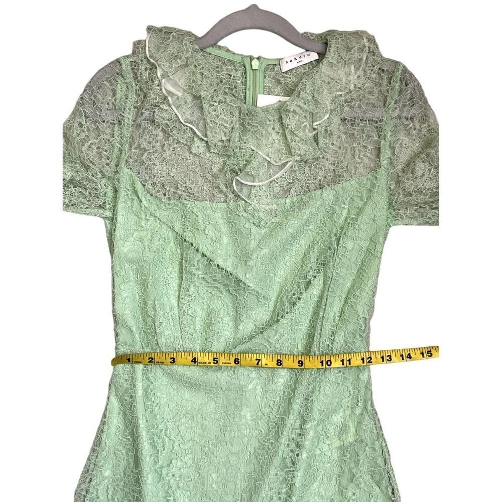 Sandro Paris Mint Green Lace Ruffle Mini Dress NWT Size 34 US 0 - Picture 9 of 11